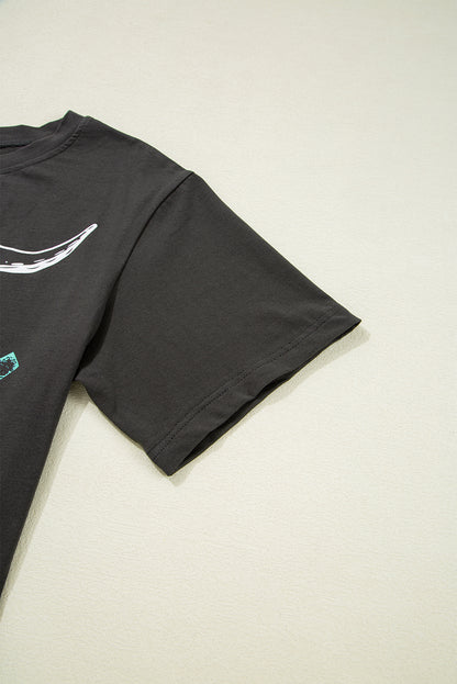 The Dakota Carbon Grey Bull Head Cropped Tee