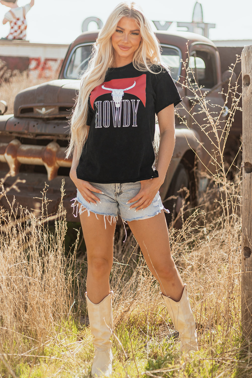 The Howdy Tee - Steer Head Vintage T Shirt with side slits