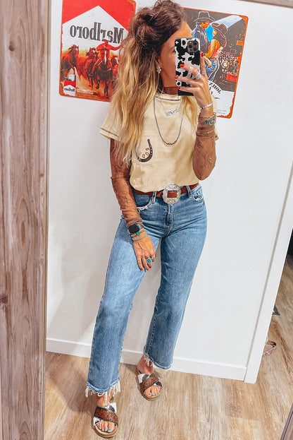 RODEO Horseshoe Embroidered Apricot Pocket Tee