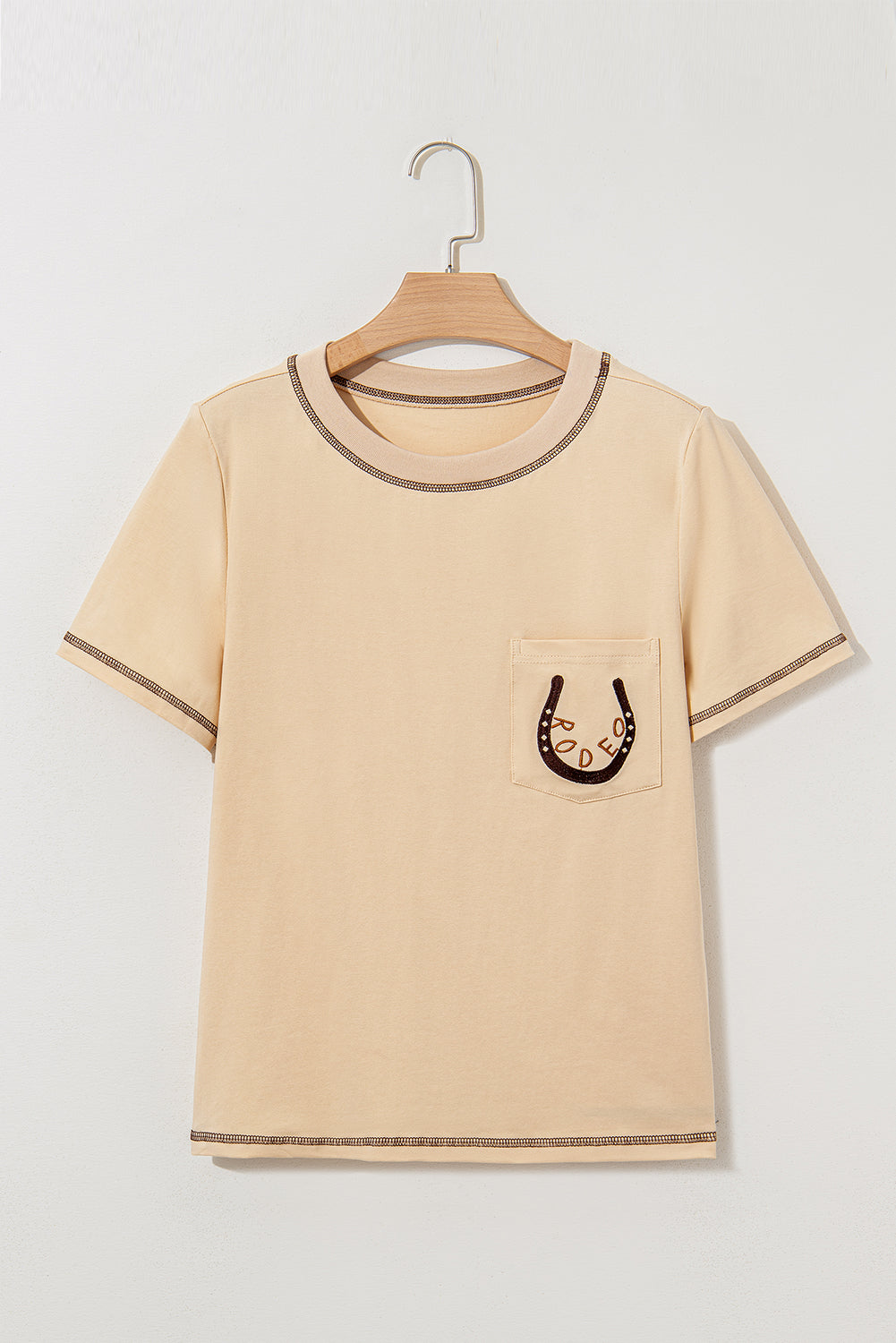 RODEO Horseshoe Embroidered Apricot Pocket Tee