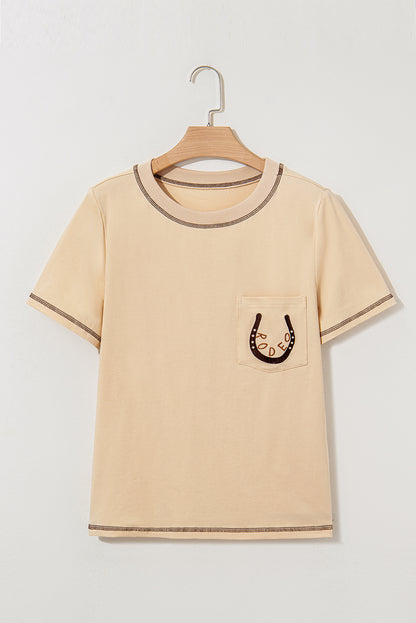 RODEO Horseshoe Embroidered Apricot Pocket Tee