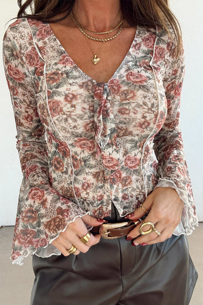 Dusty Rose Bell Sleeve Blouse