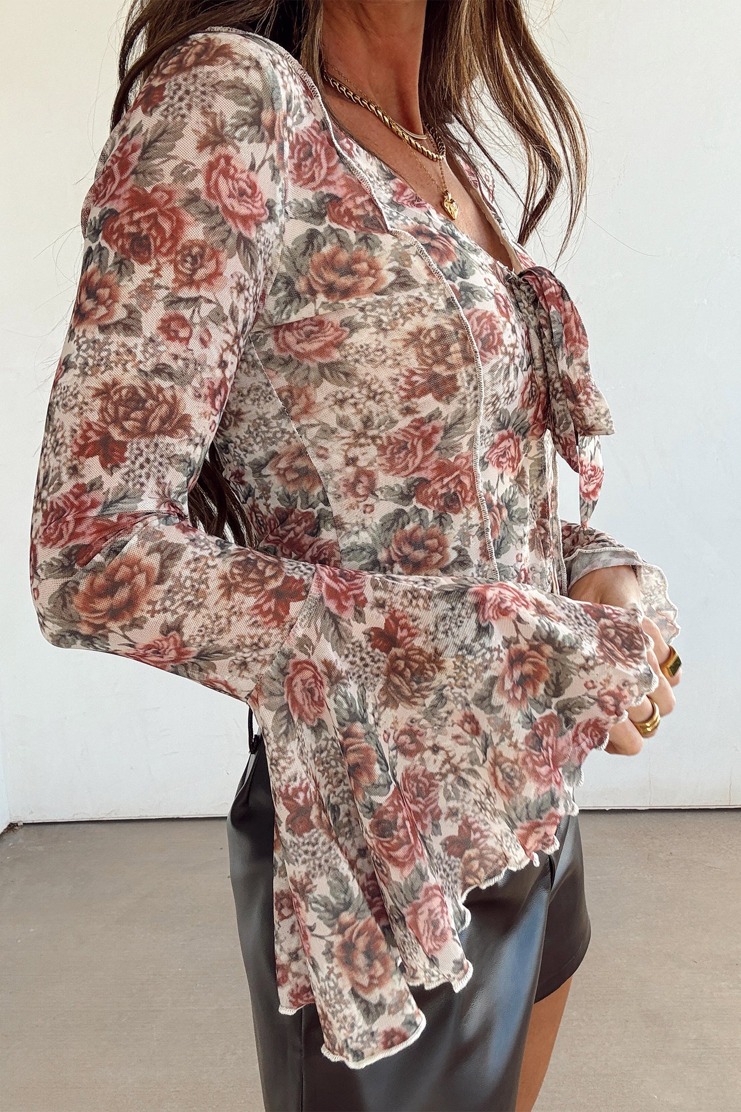 Dusty Rose Bell Sleeve Blouse