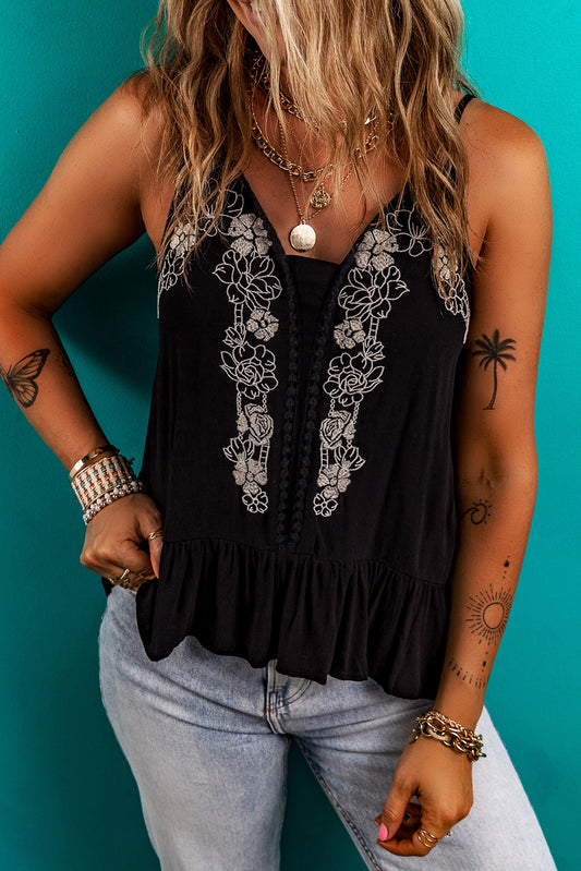 Flower Trails Black Embroidered Top