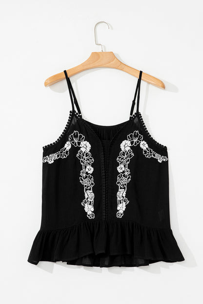Flower Trails Black Embroidered Top