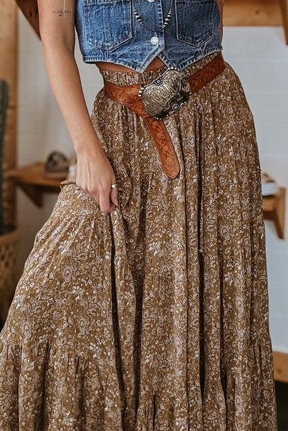 Hazel Blooms Western Floral Maxi Skirt