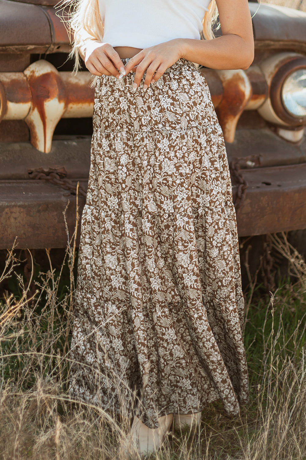 Hazel Blooms Western Floral Maxi Skirt