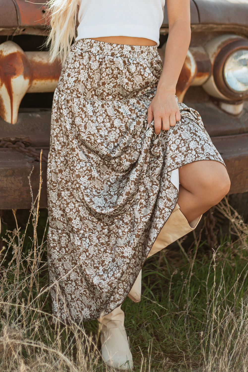 Hazel Blooms Western Floral Maxi Skirt