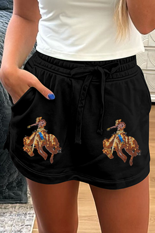 Buckaroo Babe - Black Sequin Bronc Rider High Waist Skort