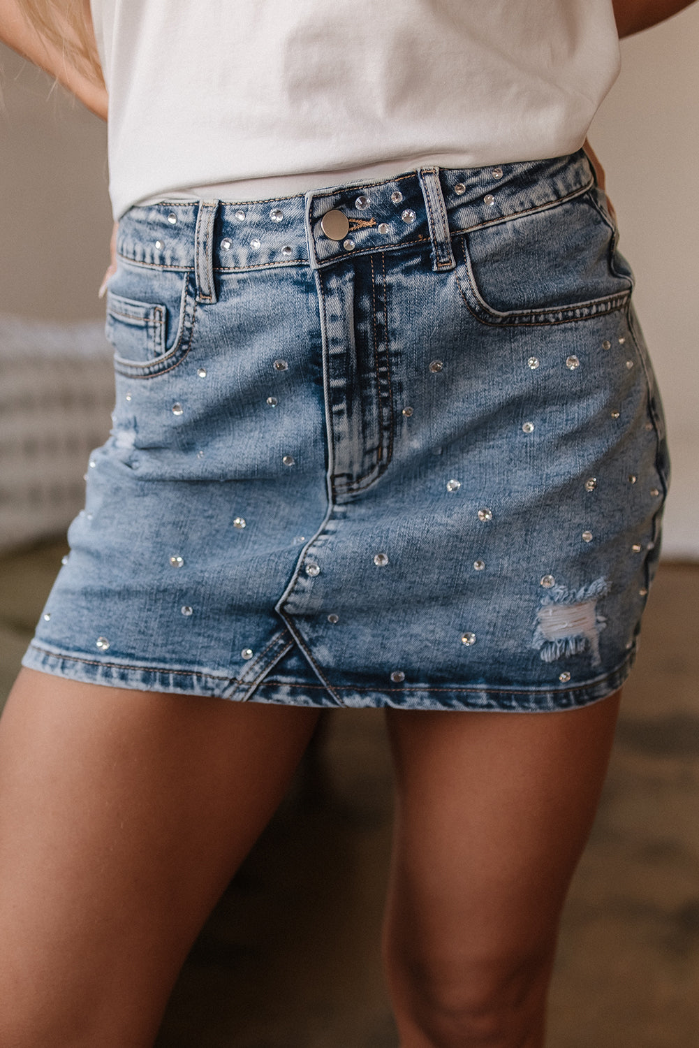 Rhinestone Cowgirl Denim Mini Skirt