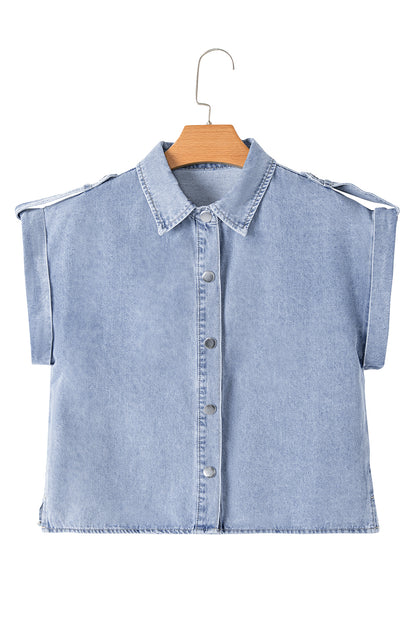 The Billy Jean Denim Cap Sleeve Button Up Shirt