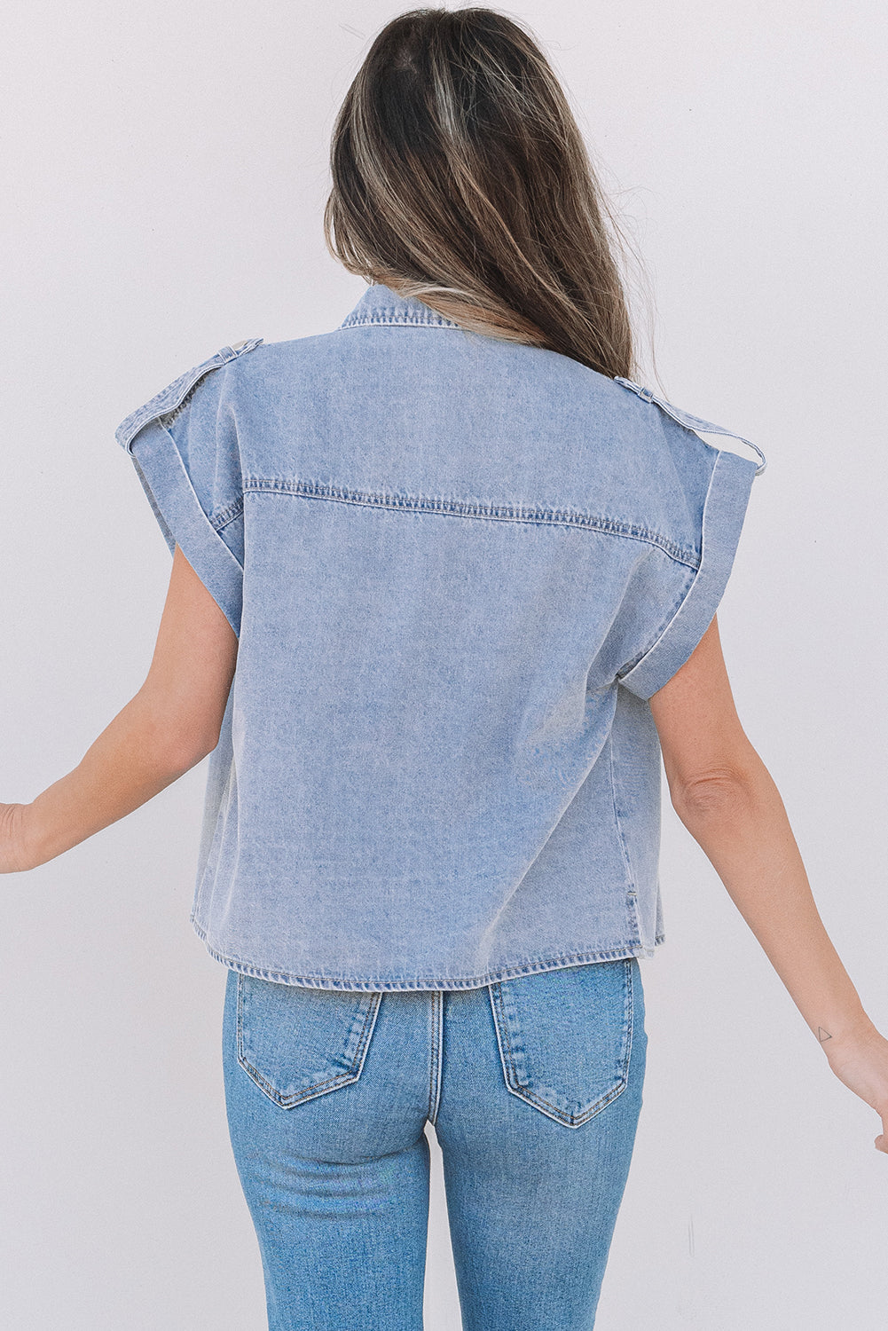 The Billy Jean Denim Cap Sleeve Button Up Shirt