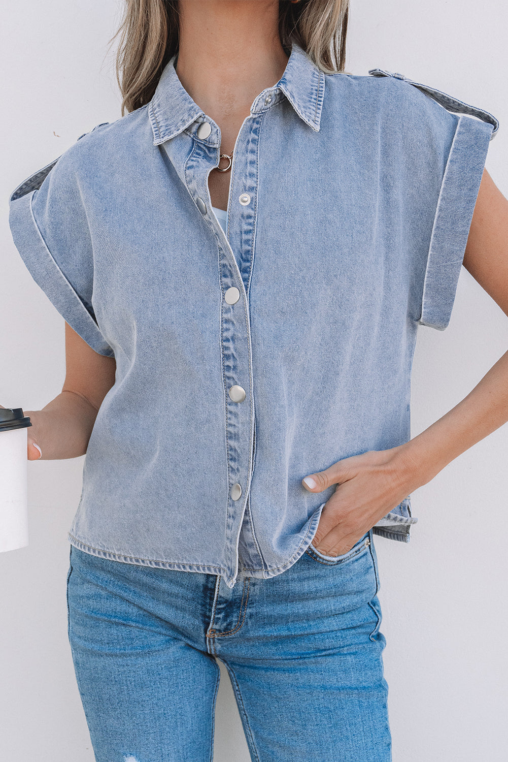 The Billy Jean Denim Cap Sleeve Button Up Shirt