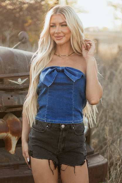The Sailor - Vintage Bow Denim Tube Top