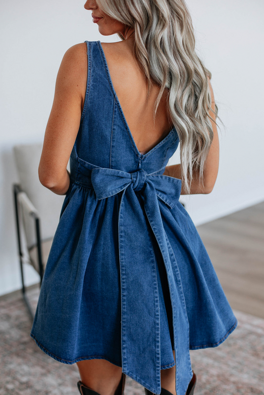 The Harleigh Denim Dress - Bow Tie Back