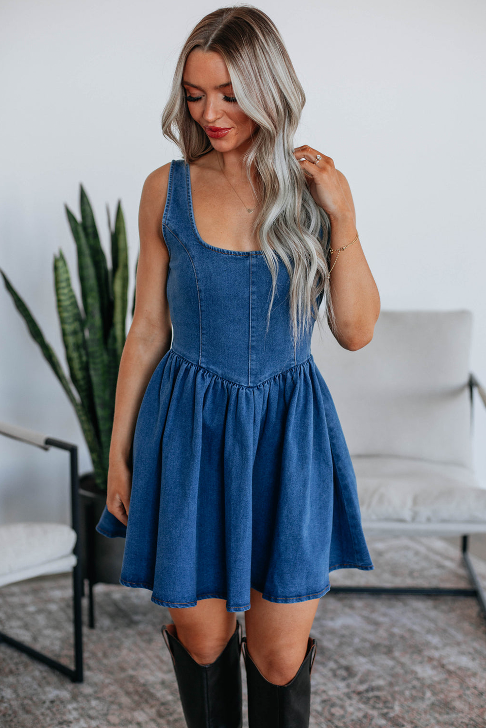 The Harleigh Denim Dress - Bow Tie Back