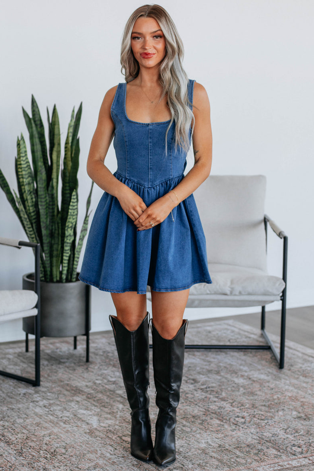 The Harleigh Denim Dress - Bow Tie Back