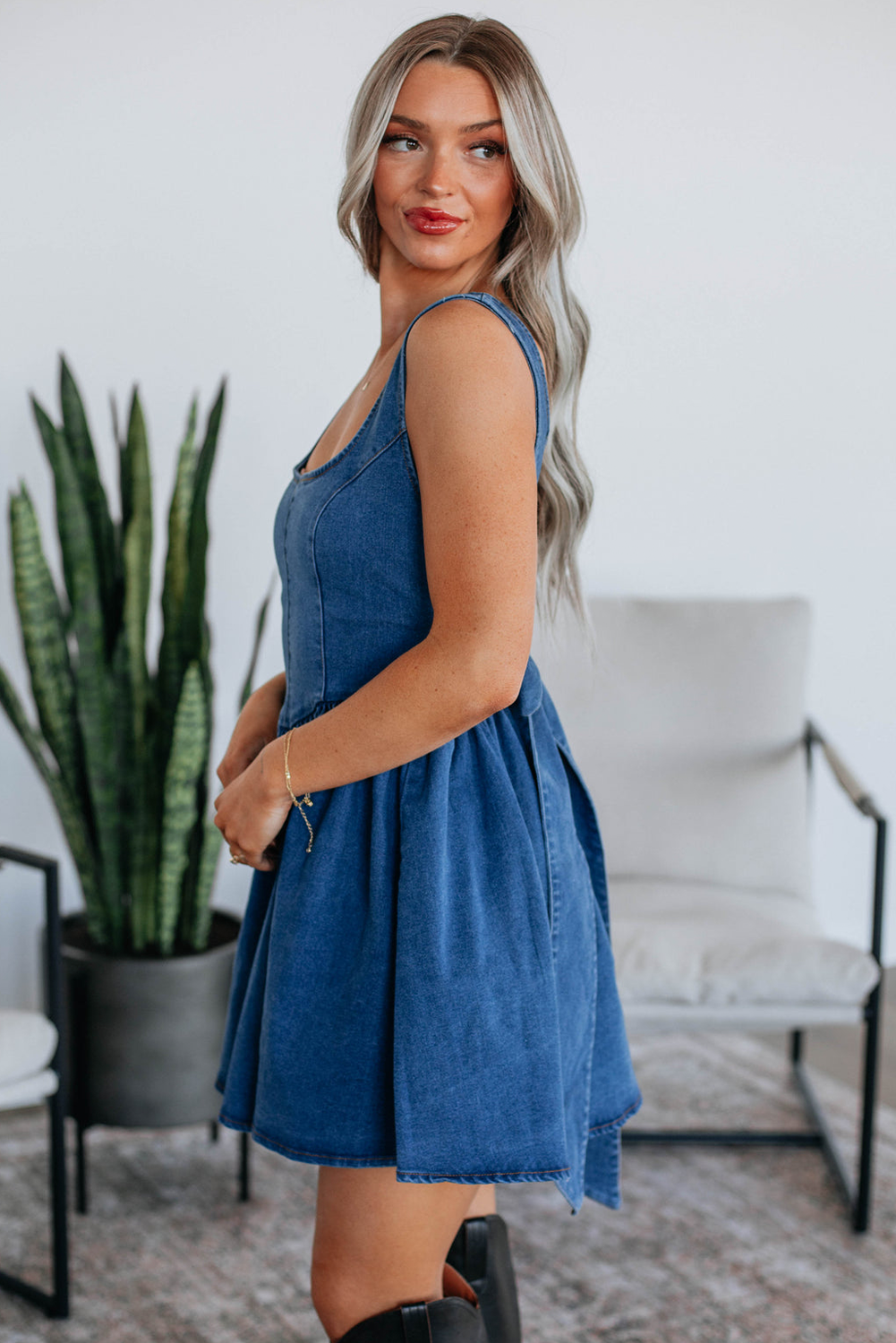 The Harleigh Denim Dress - Bow Tie Back