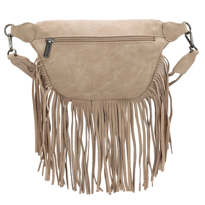 Montana West Floral Tooled Fringe Fanny Pack - Tan