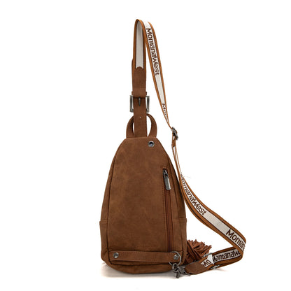 Montana West Tooled Fringe Sling Bag -Brown
