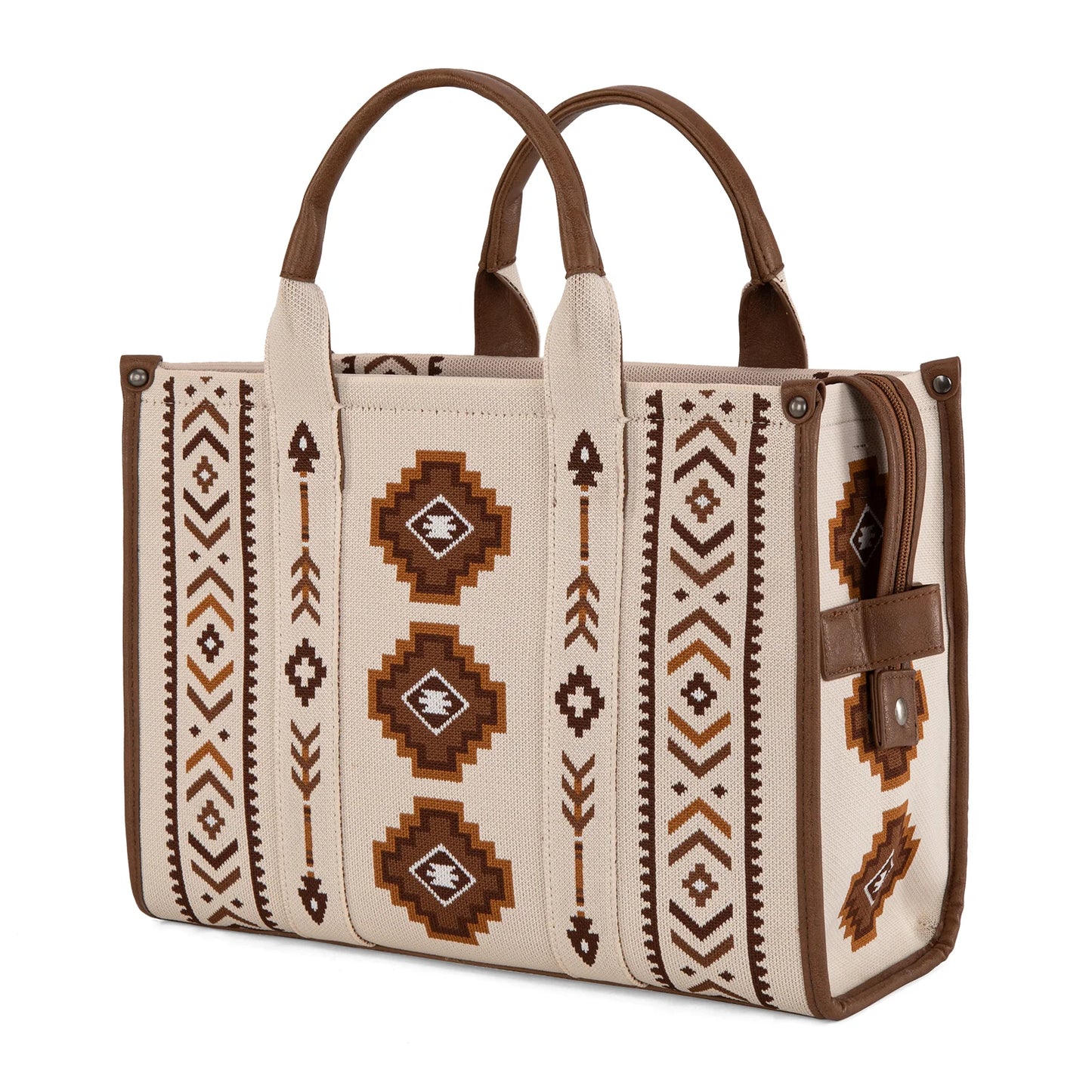 Montana West Aztec Retro Arrows Dual Sided Print Large Tote/Crossbody - Beige