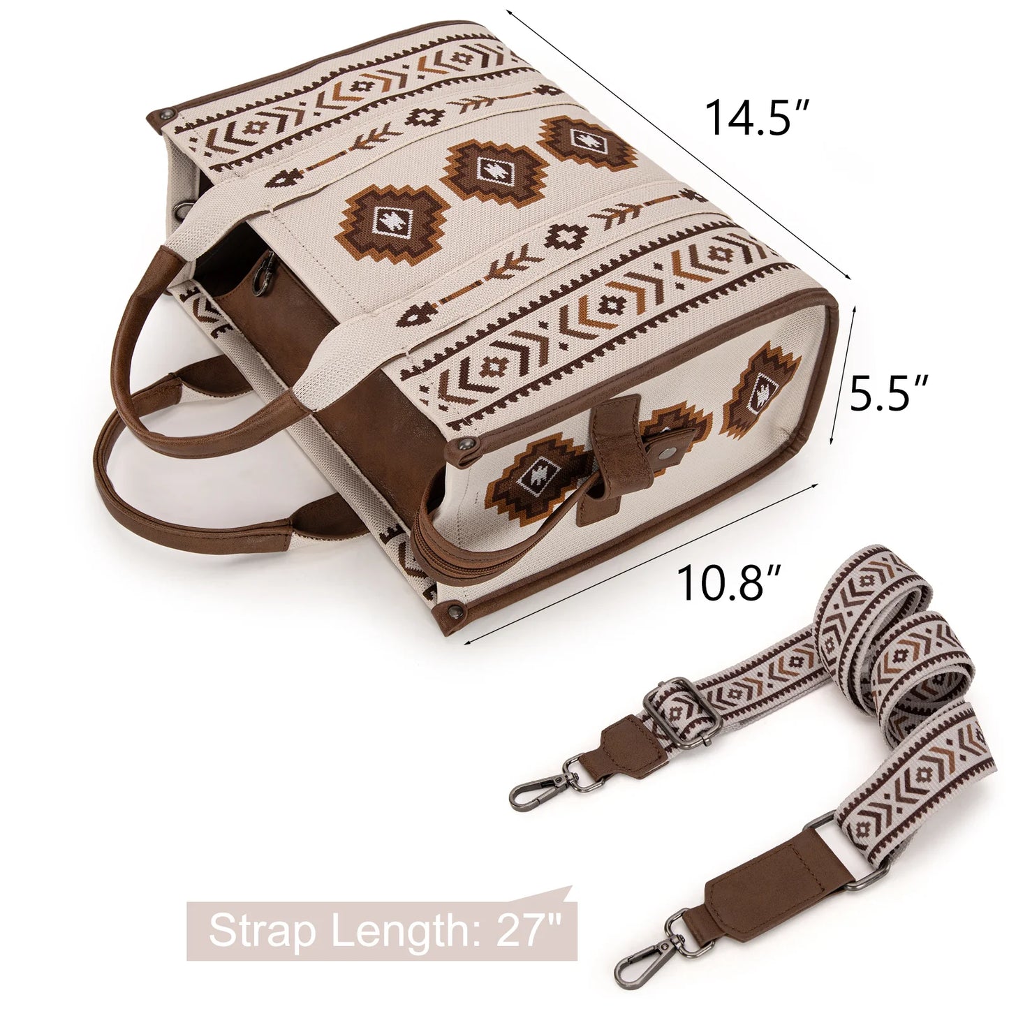 Montana West Aztec Retro Arrows Dual Sided Print Large Tote/Crossbody - Beige