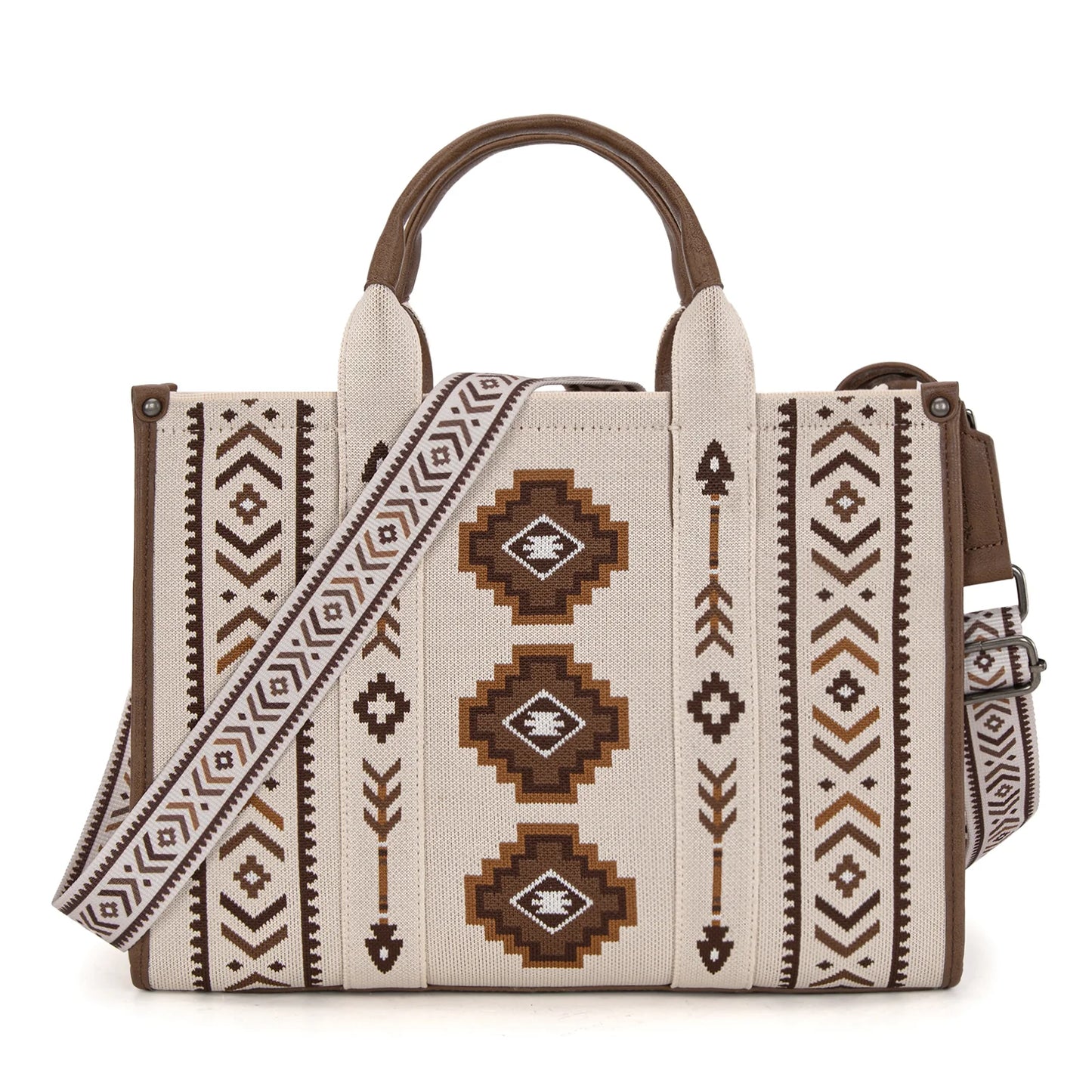 Montana West Aztec Retro Arrows Dual Sided Print Large Tote/Crossbody - Beige