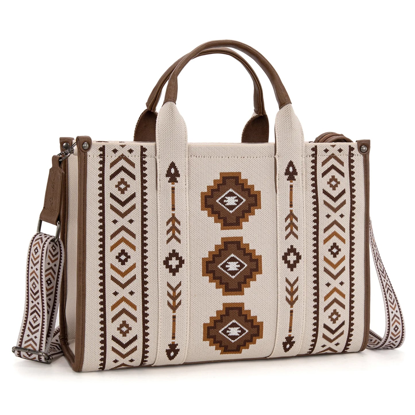 Montana West Aztec Retro Arrows Dual Sided Print Large Tote/Crossbody - Beige