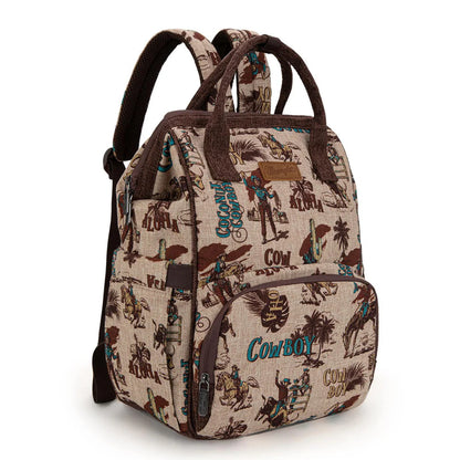 Montana West Wrangler Vintage Retro Cowboy Cool Print Backpack Tan