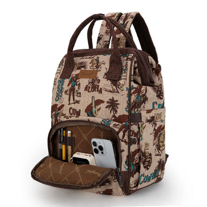 Montana West Wrangler Vintage Retro Cowboy Cool Print Backpack Tan