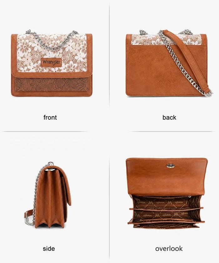 Wrangler® Chic Lace Chain Shoulder Bag – Brown