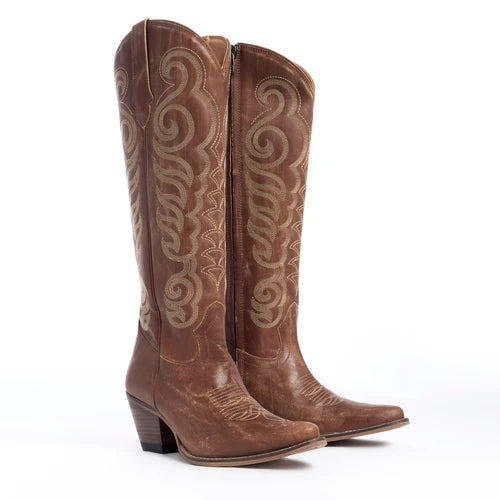 Nalejandra Leather Boots in Chocolate Brown by Myra