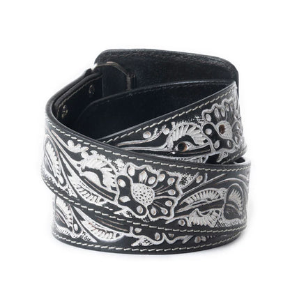 Myra Desert Silver Moon Leather Tooled Belt - Black