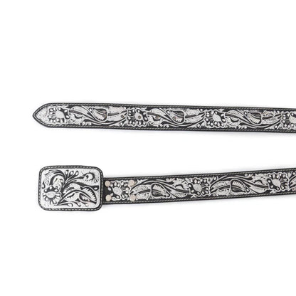 Myra Desert Silver Moon Leather Tooled Belt - Black