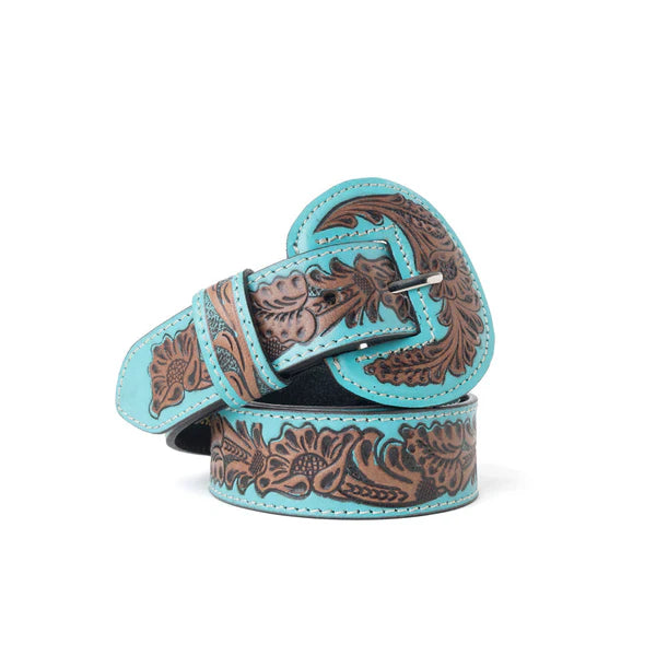 Barrel Bloom Leather Belt in Mahogany Brown