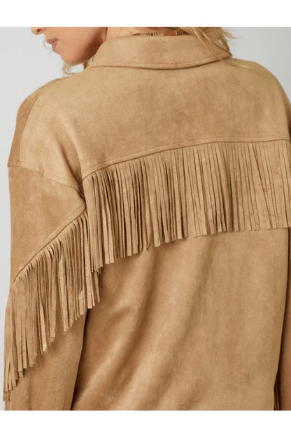 Mystree Fringe Faux Suede Jacket - Latte
