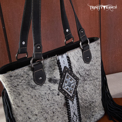 Trinity Ranch Hair On Cowhide Concealed Carry Tote - black and white hide