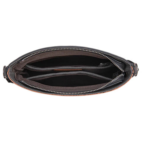 Trinity Ranch Floral Tooled Hair-On Cowhide Crossbody - Black