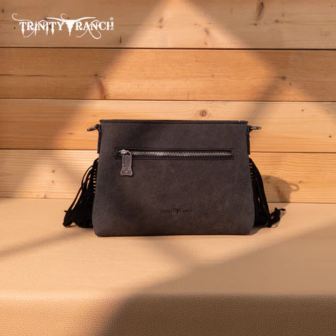 Trinity Ranch Floral Tooled Hair-On Cowhide Crossbody - Black