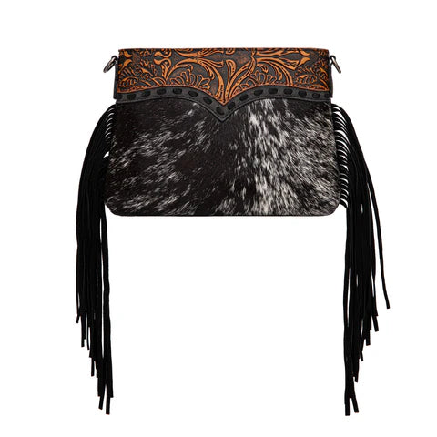 Trinity Ranch Floral Tooled Hair-On Cowhide Crossbody - Black