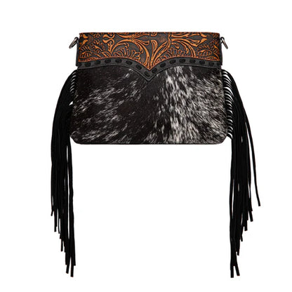 Trinity Ranch Floral Tooled Hair-On Cowhide Crossbody - Black