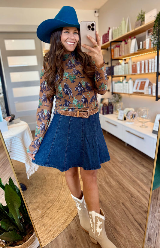 western rodeo cactus mesh long sleeve top 