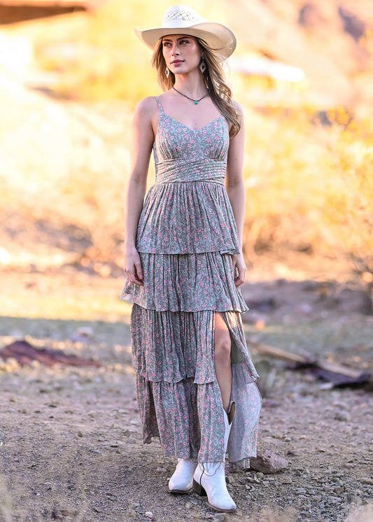 maxi dress western tiered dress 