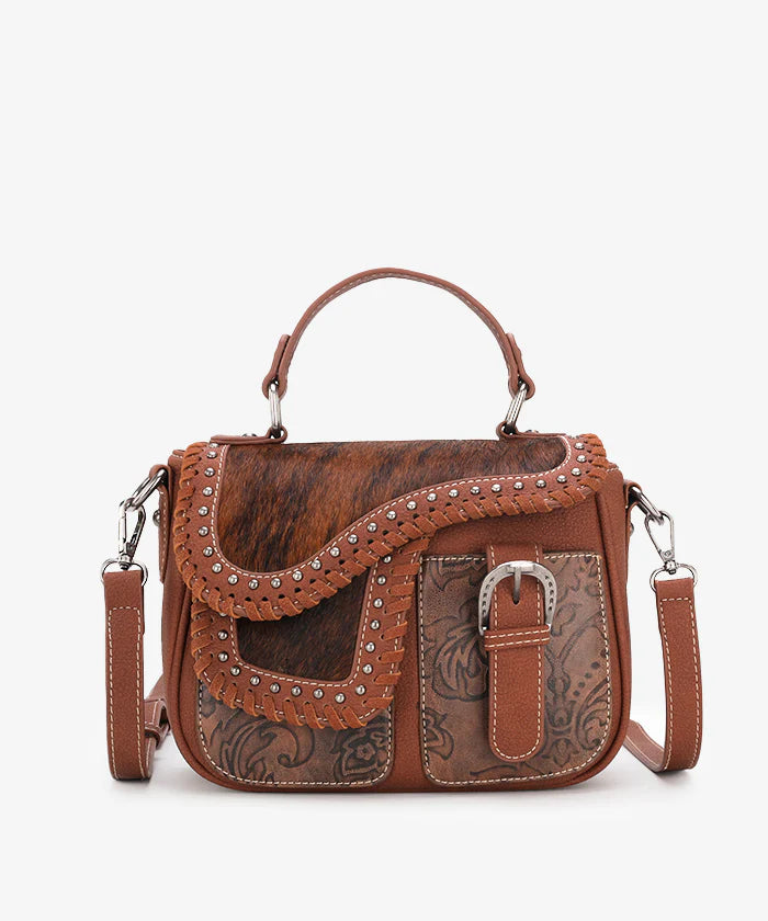 Trinity Ranch Hair-On Cowhide Saddle Crossbody Purse