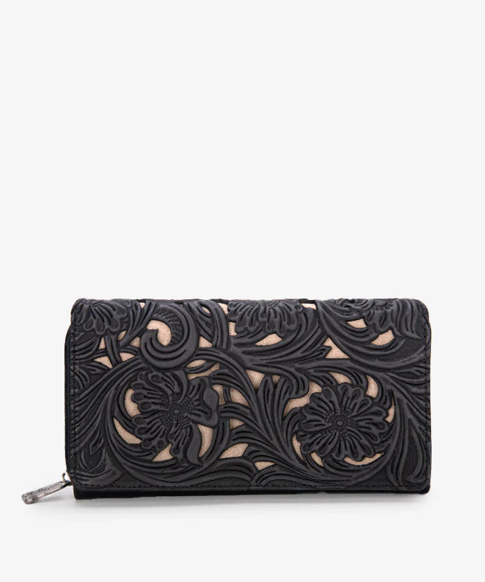 Trinity Ranch Floral Tooled Wallet - Black