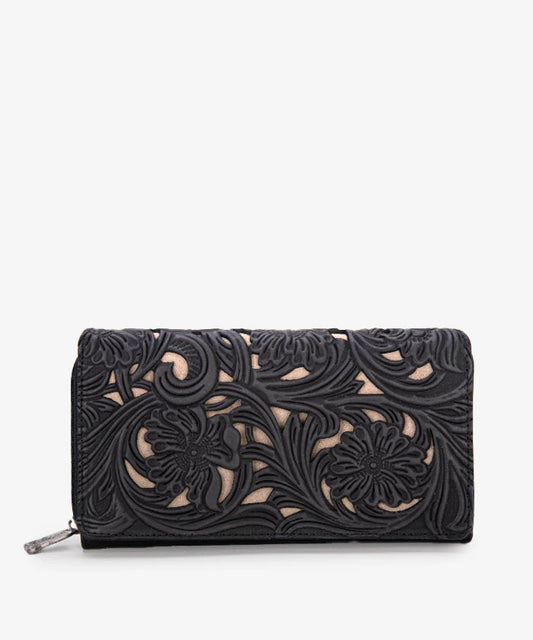 Trinity Ranch Floral Tooled Wallet - Black