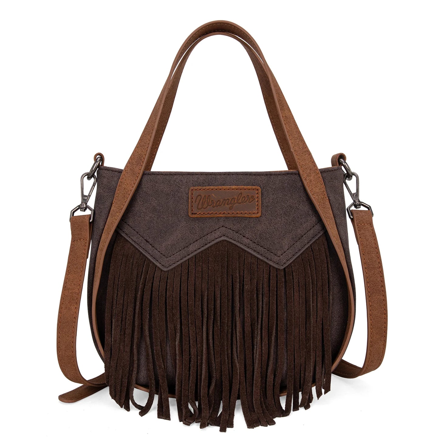 Wrangler Women's W Stitch Fringe Two Tone Crossbody
