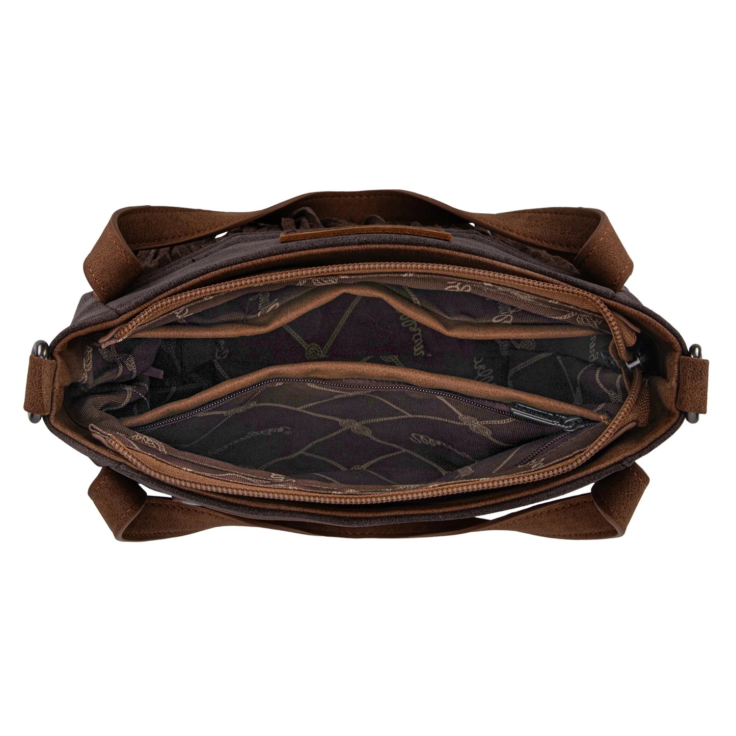 Wrangler Women's W Stitch Fringe Two Tone Crossbody