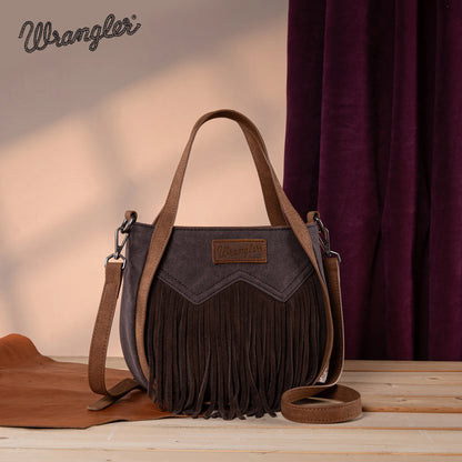 Wrangler Women's W Stitch Fringe Two Tone Crossbody