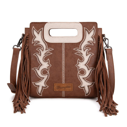 Wrangler Top Handle Boot Scroll Fringe Tote/Crossbody - Coffee